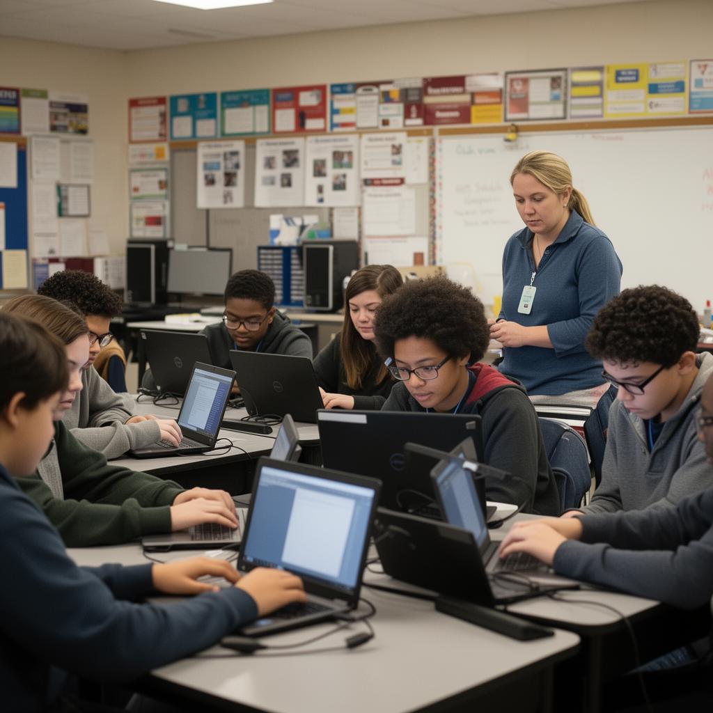 Modern classroom with students engaged in career-connected learning
